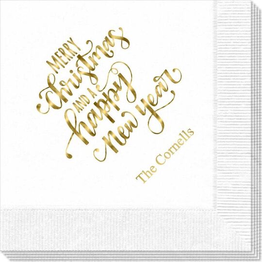 Hand Lettered Merry Christmas and Happy New Year Napkins